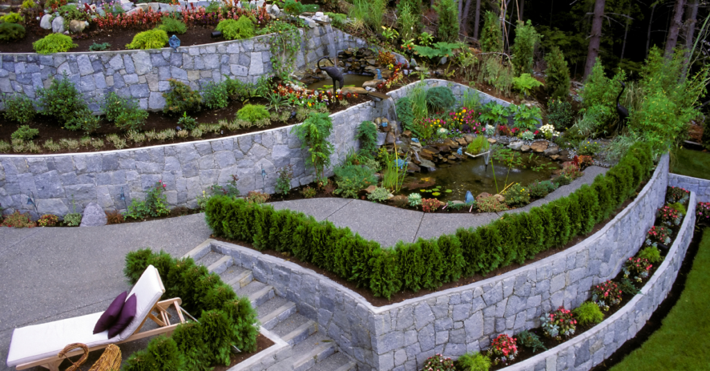A beautifully landscaped garden using outdoor artificial plants